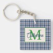 Porte-clés Blue and Green Gingham Plaid Tartan Monogram (Devant)