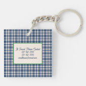 Porte-clés Blue and Green Gingham Plaid Tartan Monogram (Dos)
