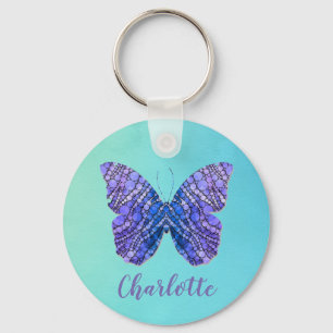 Porte-clés Blue and Purple Butterfly Name Monogram