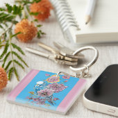 Porte-clés Blue Budgie Cute Whimsical Rose filles Bleues (Devant Droit)