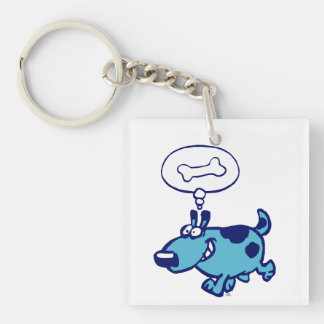 Porte-clés Blue Cartoon Chien pensant à l'os Acrylique Porte