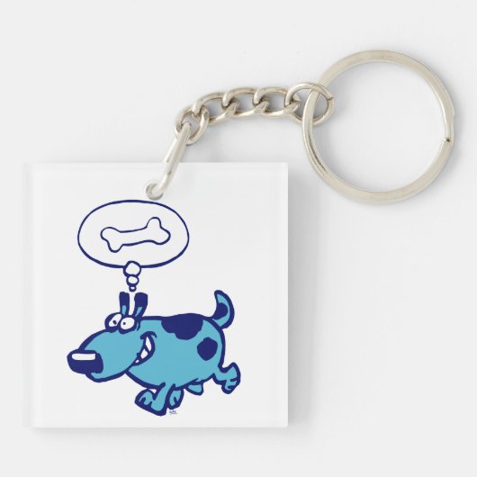 Porte-clés Blue Cartoon Chien pensant à l'os Acrylique Porte (Dos)