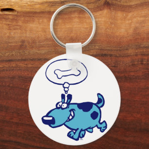 Porte-clés Blue Cartoon Chien pensant Porte - clé d'os