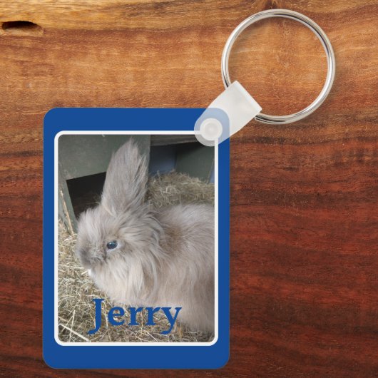 Porte-clés Blue Custom Bunny Photographie et nom Keepsaké (Verso)