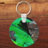 Porte-clés Blue Damselfly on a green leaf. (Recto)