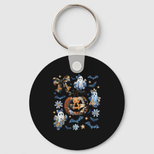 Porte-clés Blue Denim Floral Patchwork Citrouille Ghost Coque