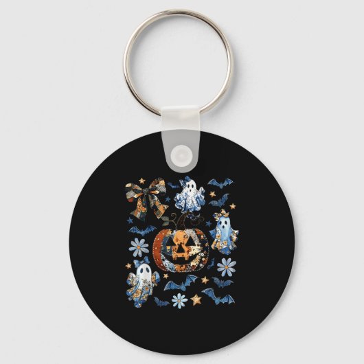 Porte-clés Blue Denim Floral Patchwork Citrouille Ghost Coque (Recto)