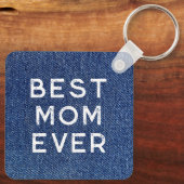 Porte-clés Blue Denim Meilleure maman Jamais Photo (Verso)