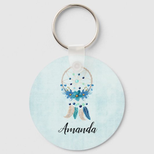 Porte-clés Blue Dreamcatcher Design Boho élégant (Recto)