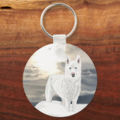 Porte-clés Blue eyed, white Husky, in snow (Verso)