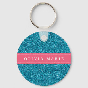Porte-clés Blue Glitter (faux) Pink Personalized Name