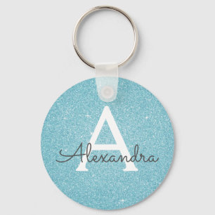 Porte-clés Blue Glitter & Sparkle Monogram