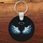 Porte-clés Blue Glowing Angel Wings on black background (Verso)