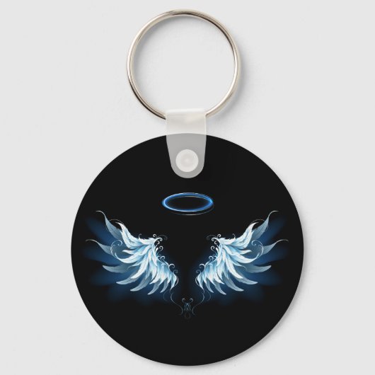 Porte-clés Blue Glowing Angel Wings on black background (Verso)
