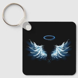 Porte-clés Blue Glowing Angel Wings on black background