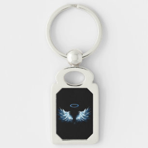 Porte-clés Blue Glowing Angel Wings on black background