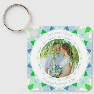 Porte-clés Blue Green 4e anniversaire Mariage Keepsaké cadeau