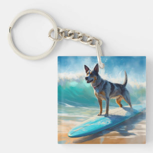 Porte-clés Blue Heeler Beach Surfing Peinture