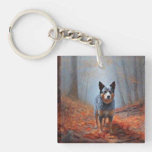 Porte-clés Blue Heeler dans les feuilles d'automne automne au (Devant)