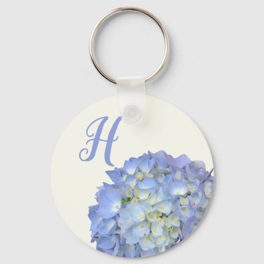 Porte-clés Blue Hydrangea Flowers Monogram Keychain (Recto)