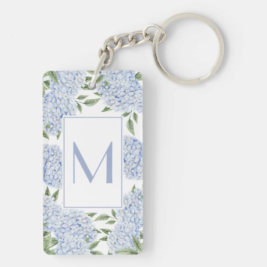 Porte-clés Blue Hydrangea Single Initial Monogram Custom (Dos)