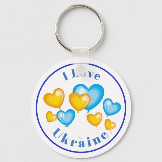 Porte-clés Blue Jaune Coeurs I Love Ukraine (Recto)