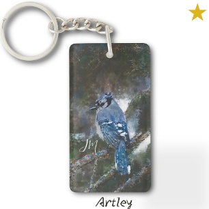 Porte-clés Blue Jay Oiseau Peinture Initiales Oiseaux Observa