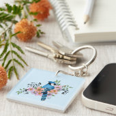 Porte-clés Blue Jay Spring flowers Business Logo (Devant Droit)