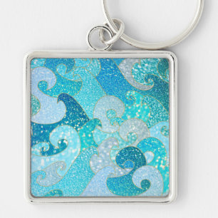 Porte-clés Blue Mermaid Faux Glitter Sea- Teal Gold Ocean
