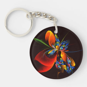 Porte-clés Blue Orange Floral Moderne Art Abstrait Motif #03
