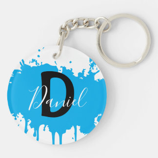 Porte-clés Blue Paint Splash Monogram Keychain Personalized