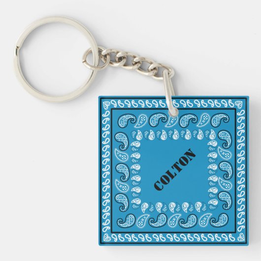 Porte-clés Blue Paisley Bandana Personnalisé (Devant)