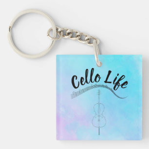 Porte-clés Blue Pastel Aquarelle Cello Life Instrument