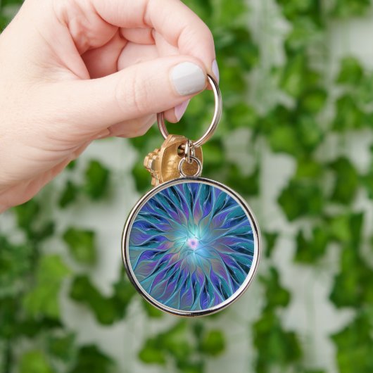 Porte-clés Blue Purple Flower Dream Abstrait Fractal Art (Main)