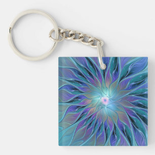Porte-clés Blue Purple Flower Dream Abstrait Fractal Art