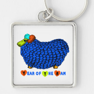 Porte-clés Blue Ram Chinese New Year Zodiac Keychain