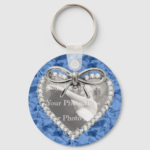 Porte-clés Blue Round Diamond Heart Frame Keychain