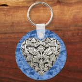 Porte-clés Blue Round Elegant Designer Heart Keychain (Recto)