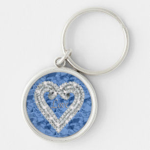Porte-clés Blue Round Love Diamond Heart Keychain
