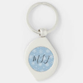 Porte-clés Blue Silver Winter Snowflakes Initial Monogram (Devant)