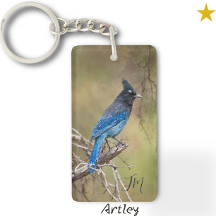 Porte-clés Blue Stellar's Jay Bird Peinture Initiales personn