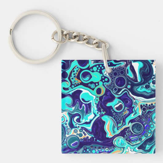 Porte-clés Blue Turquoise Ocean Swils Fluid Art (Devant)
