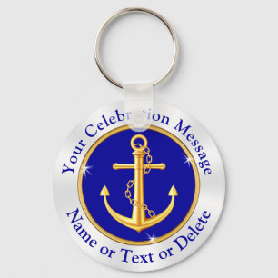 Porte-clés Blue, White and Gold Personalized Anchor Keychains