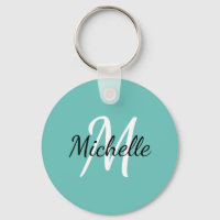 Blue & White Custom Monogram Cute Keychain