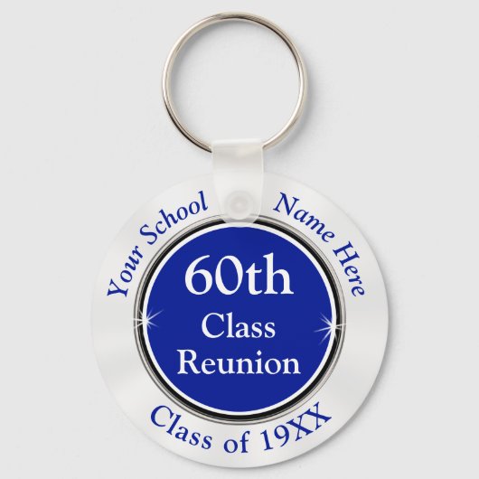 Porte-clés Blue White Customizable, 60th Class Reunion Gifts (Recto)