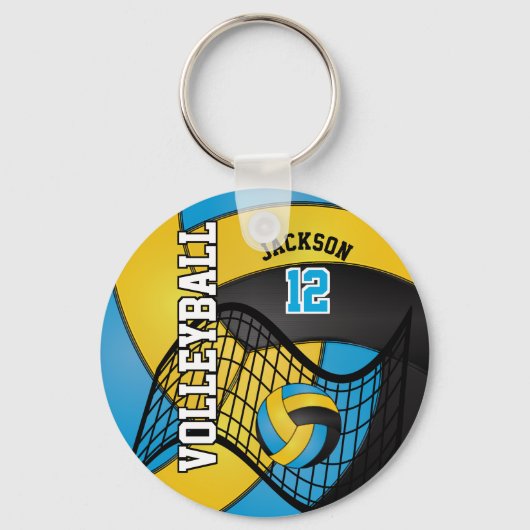 Porte-clés Blue, Yellow and Black Volleyball Design (Recto)