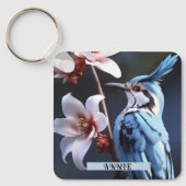 Porte-clés Bluejay et Fleurs Nom personnalisé (Recto)