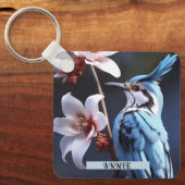 Porte-clés Bluejay et Fleurs Nom personnalisé (Recto)