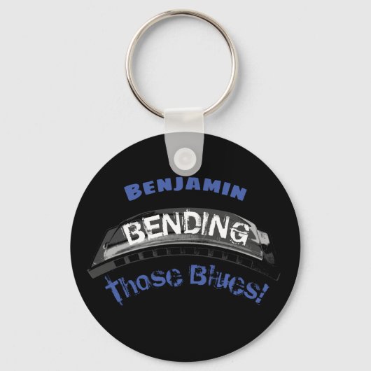 Porte-clés Blues harmonica joueur flexion musicien humour (Recto)