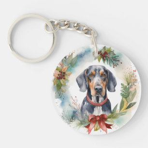 Porte-clés Bluetick Coonhound Christmas Wreath Festive Pup
